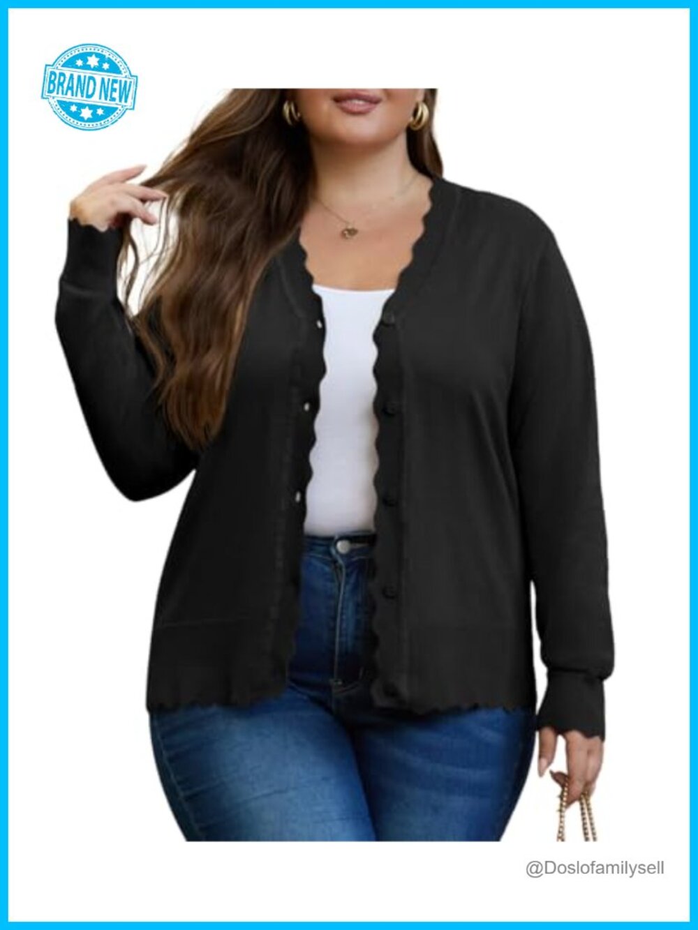 Plus Size Long Sleeve Wave Edge Knit Cardigan Sweater